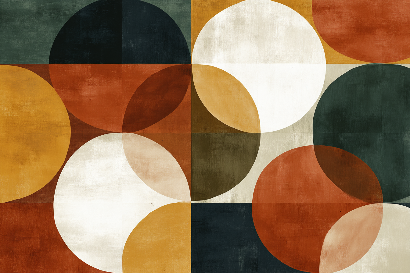 Abstraktes Kunstwerk Geometrisches Muster Ueberlappende Kreise Farben Erdige Toene | Mid Century Modern | Einrichtungsstile