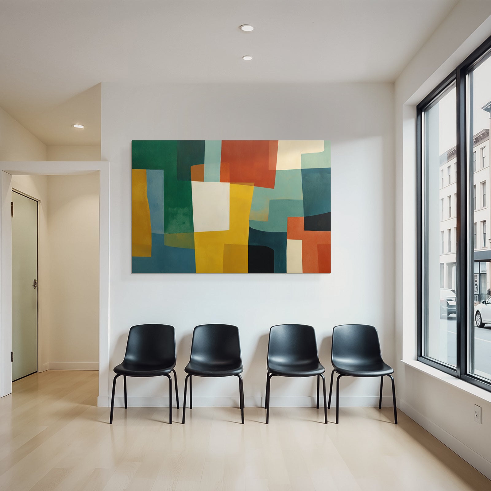 Abstraktes Kunstwerk Mit Geometrischen Formen Und Verschiedenen Farben