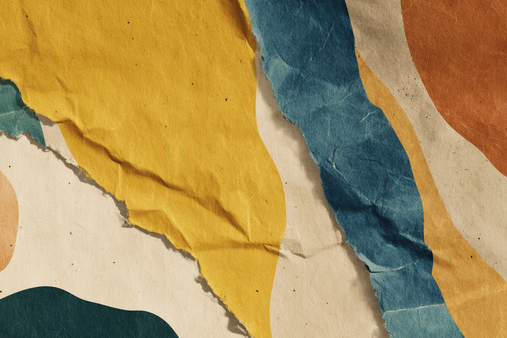 Abstraktes Papier Komposition Gelb Blau Und Braun | Mid Century Modern | Einrichtungsstile