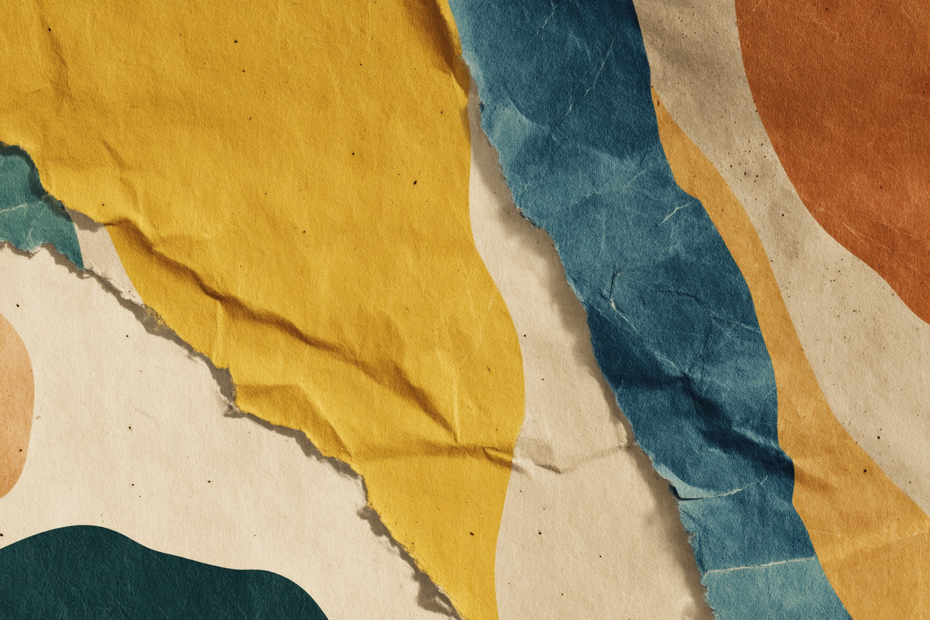 Abstraktes Papier Komposition Gelb Blau Und Braun | Mid Century Modern | Einrichtungsstile