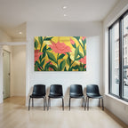 Blumenmuster Mit Rosen Und Gruener Blaetter Auf Gelbem Hintergrund