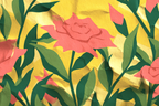 Blumenmuster Mit Rosen Und Gruener Blaetter Auf Gelbem Hintergrund | Mid Century Modern | Einrichtungsstile