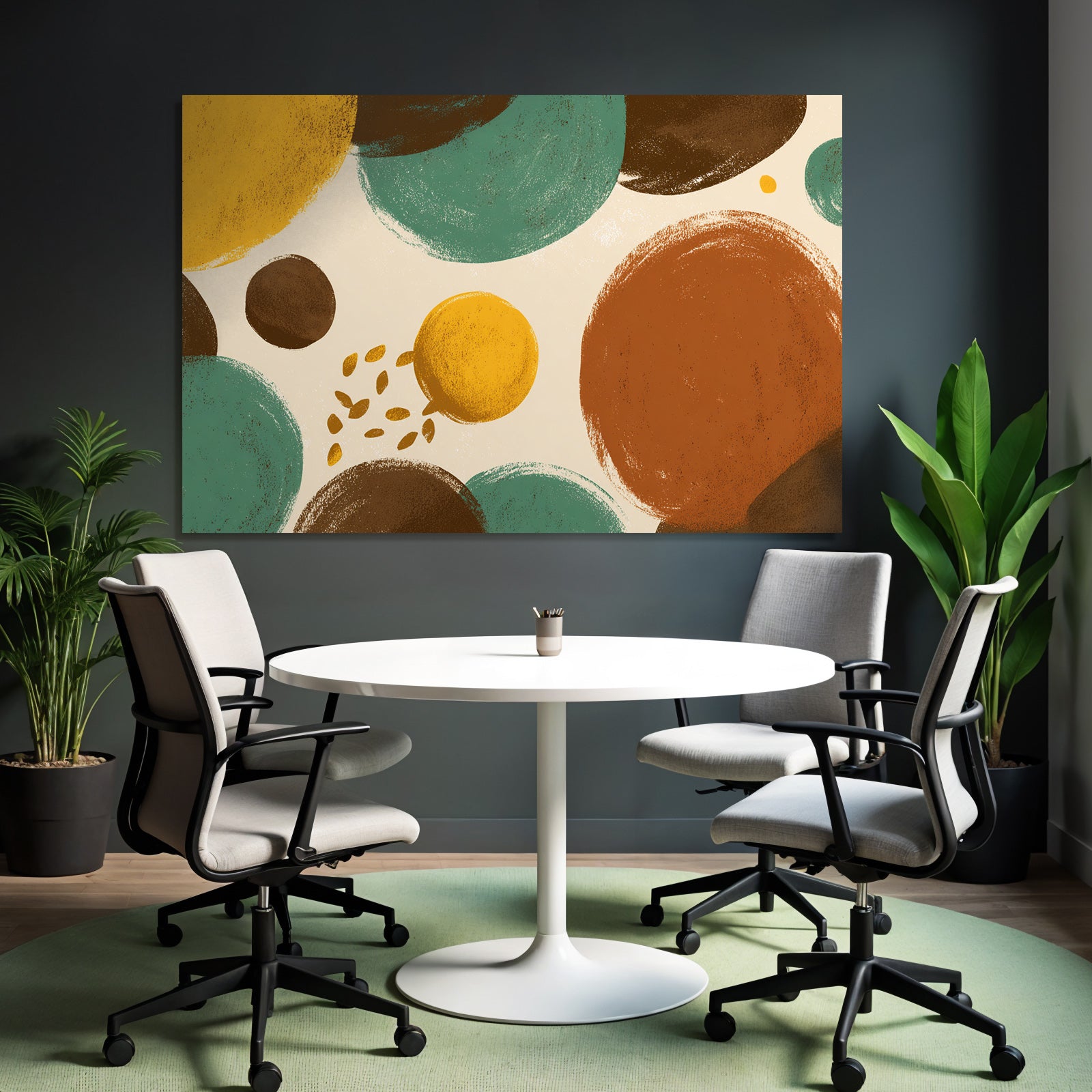 Buntes Abstrakte Design Mit Kreisen In Gelb Tuerkis Braun Gruen