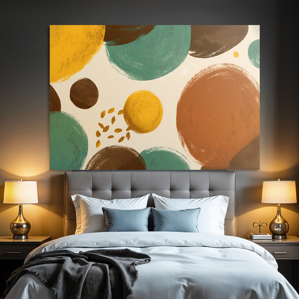 Buntes Abstrakte Design Mit Kreisen In Gelb Tuerkis Braun Gruen
