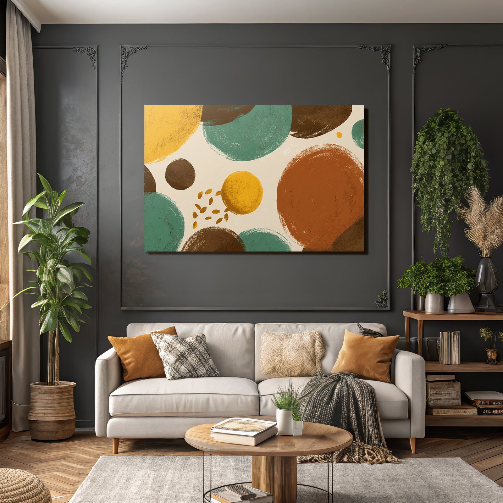 Buntes Abstrakte Design Mit Kreisen In Gelb Tuerkis Braun Gruen