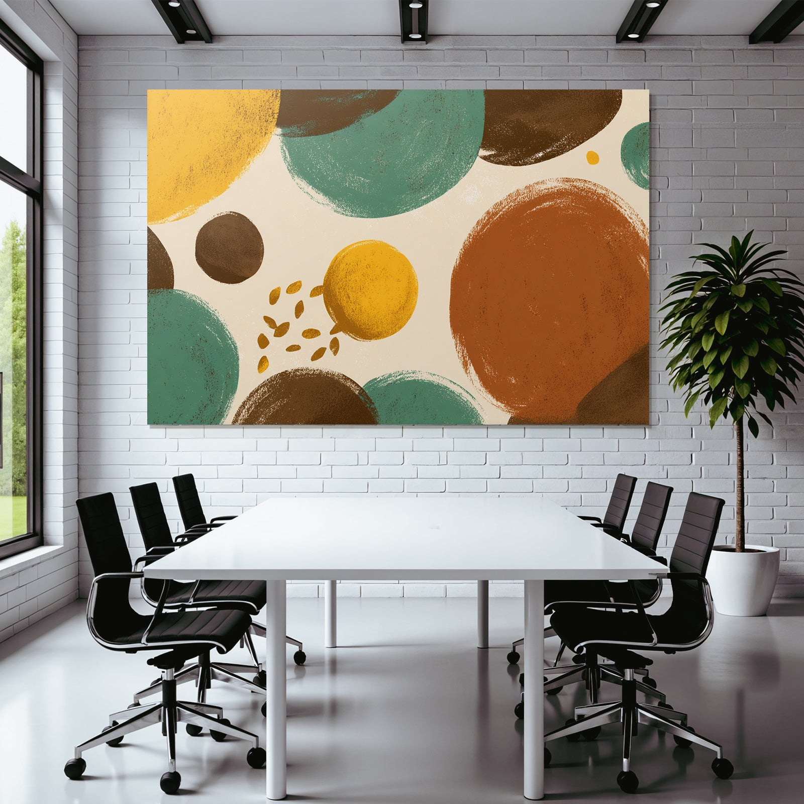 Buntes Abstrakte Design Mit Kreisen In Gelb Tuerkis Braun Gruen