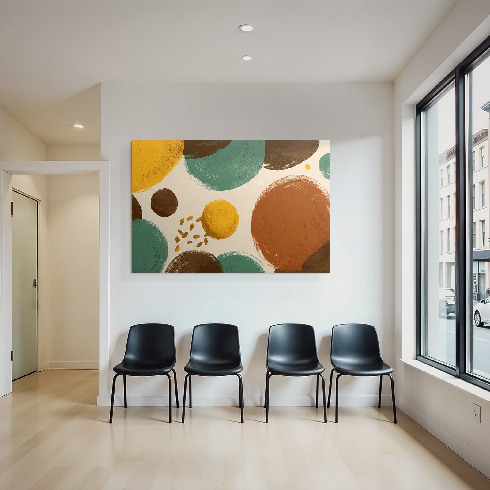 Buntes Abstrakte Design Mit Kreisen In Gelb Tuerkis Braun Gruen