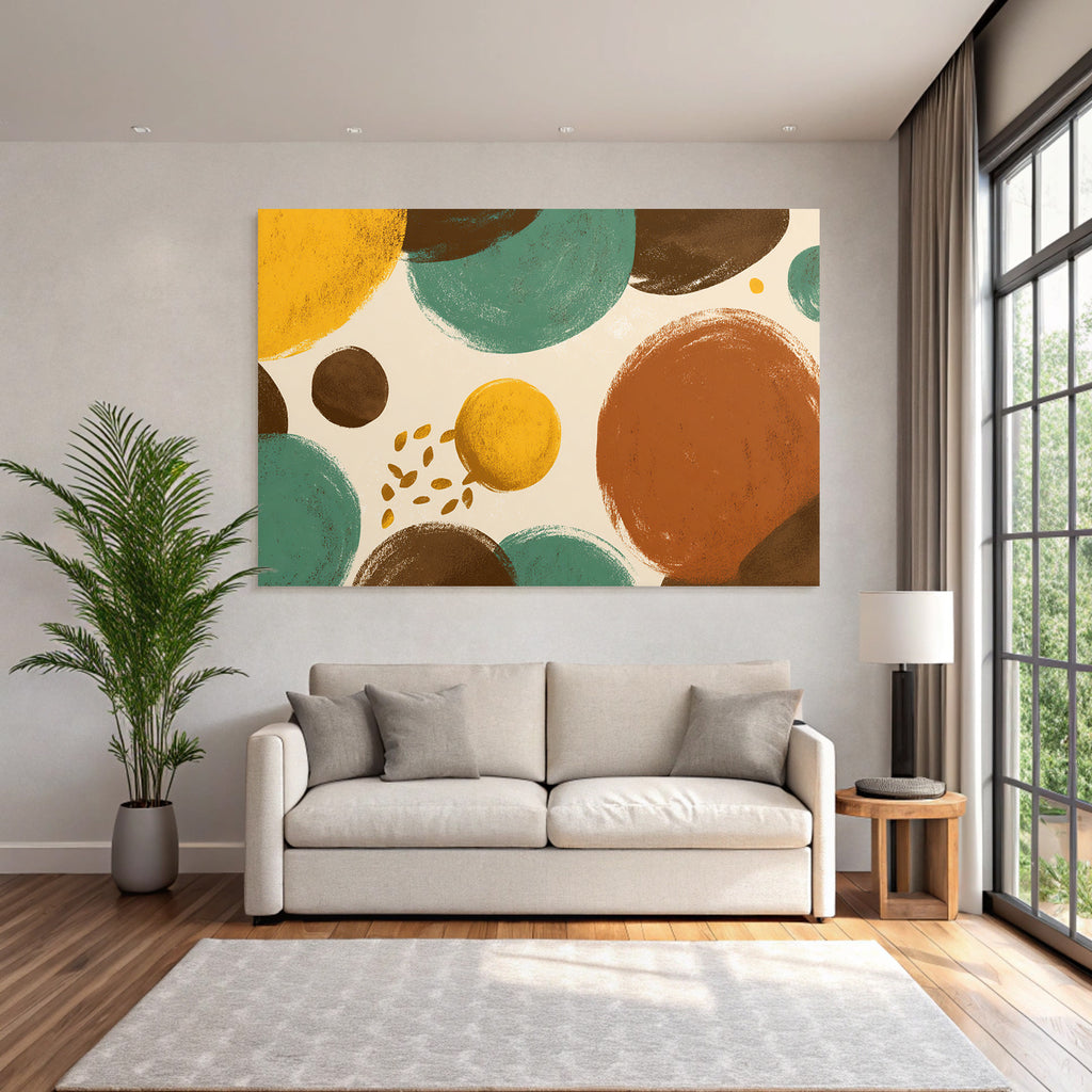 Buntes Abstrakte Design Mit Kreisen In Gelb Tuerkis Braun Gruen
