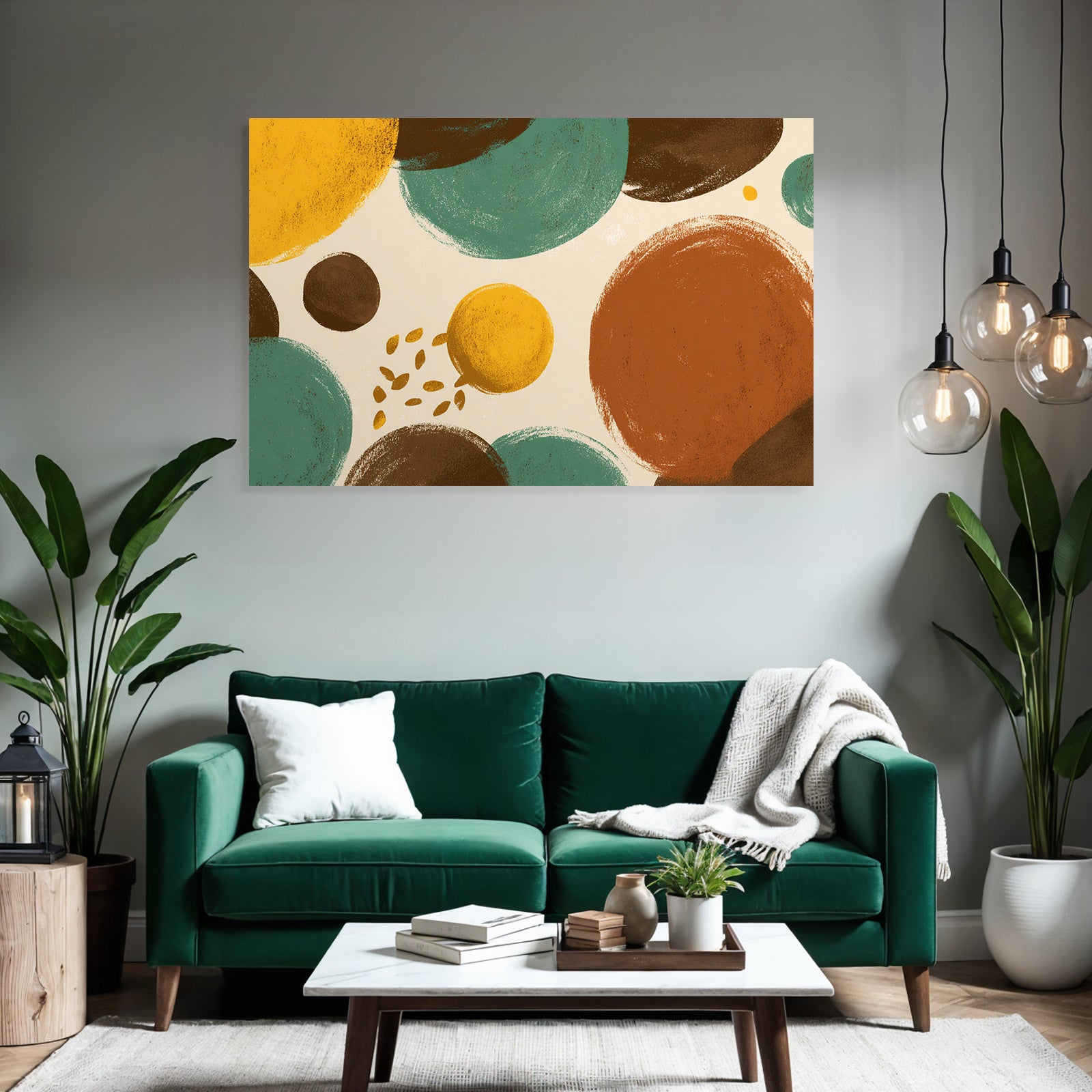 Buntes Abstrakte Design Mit Kreisen In Gelb Tuerkis Braun Gruen