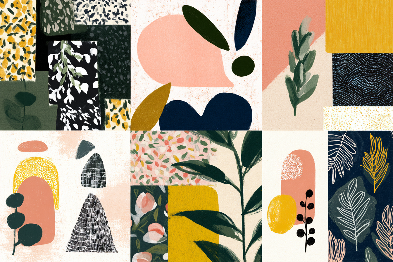 Collage Aus Formen Pflanzen Muster Dekorativ | Mid Century Modern | Einrichtungsstile