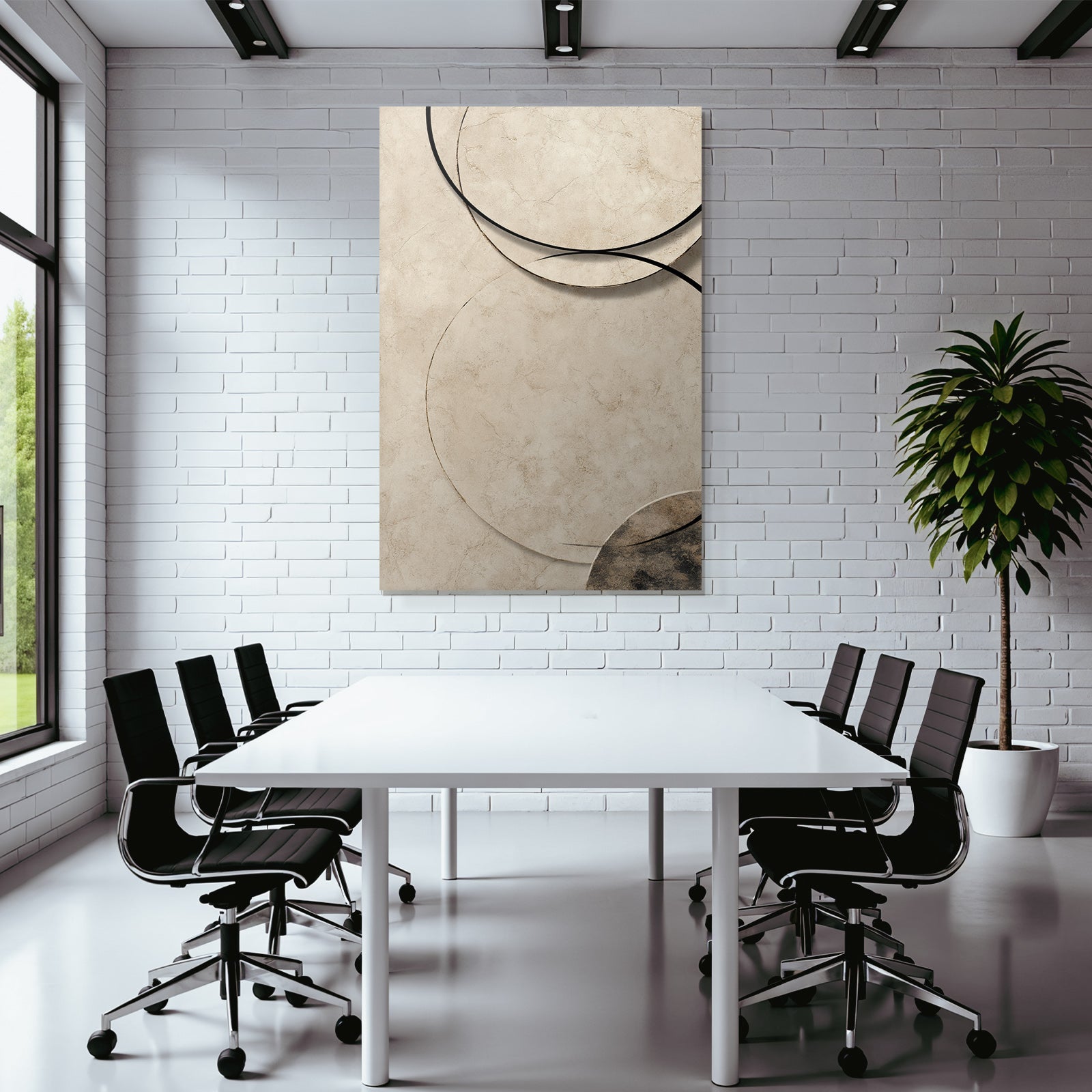 Abstract Design Beige Background Circles And Lines