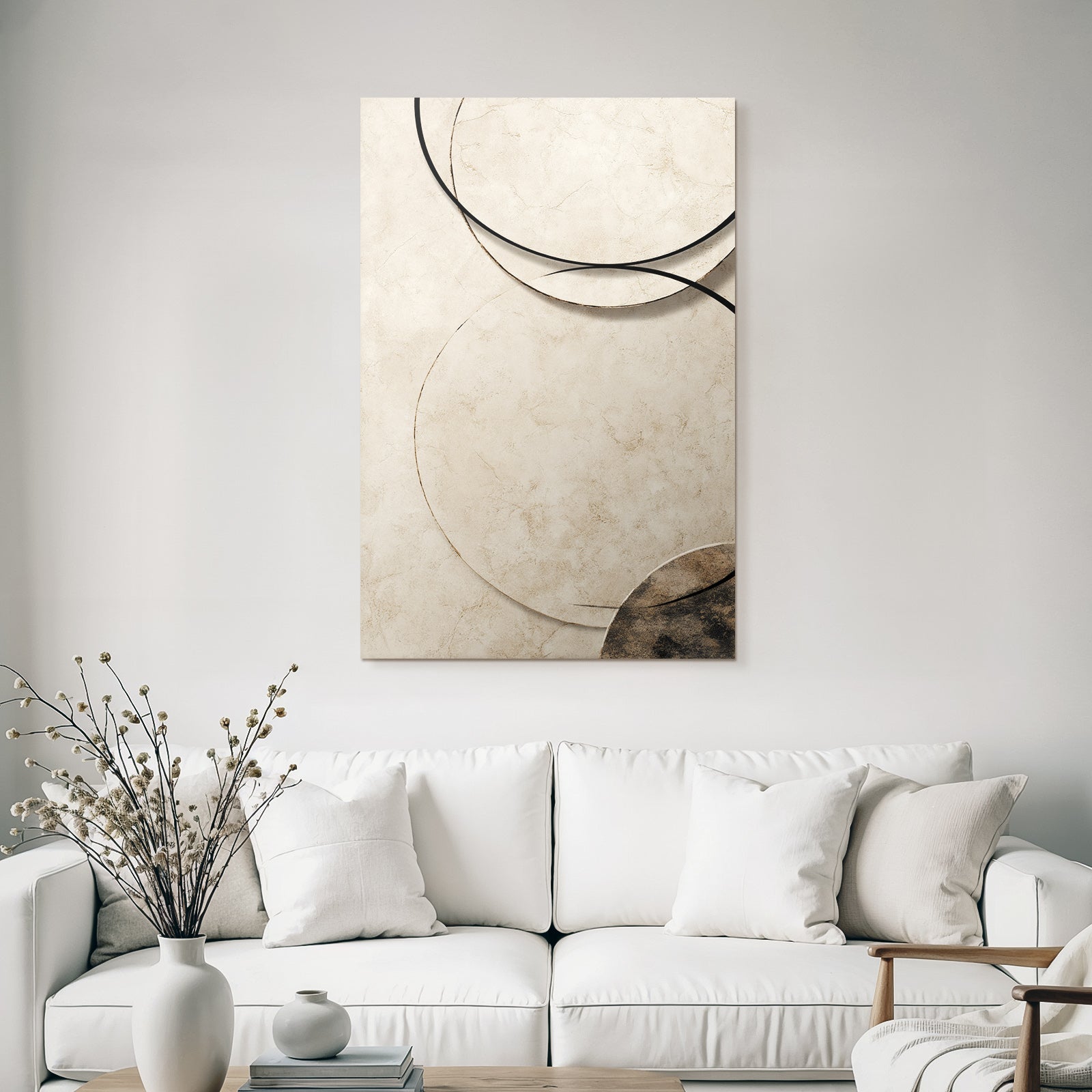 Abstract Design Beige Background Circles And Lines