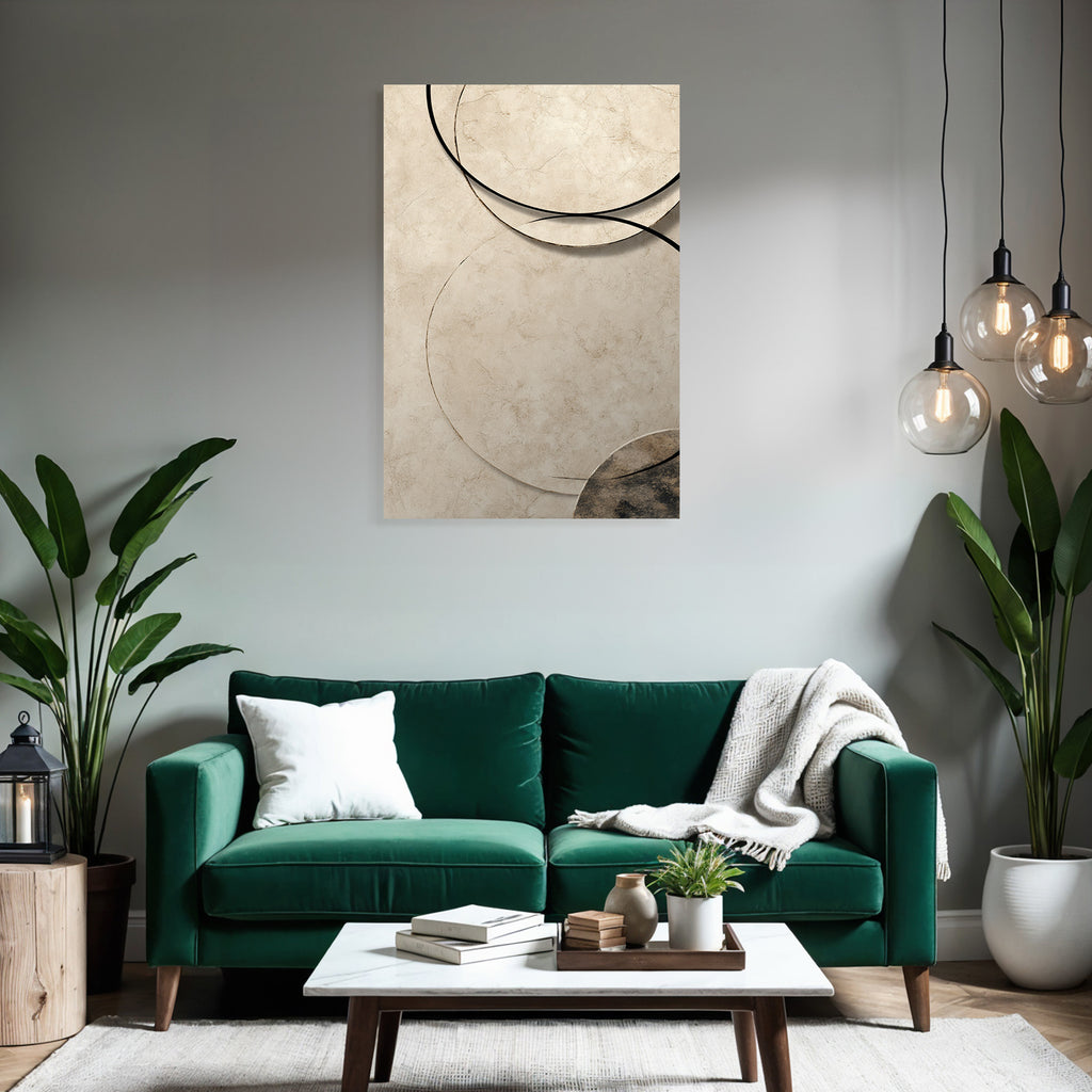 Abstract Design Beige Background Circles And Lines
