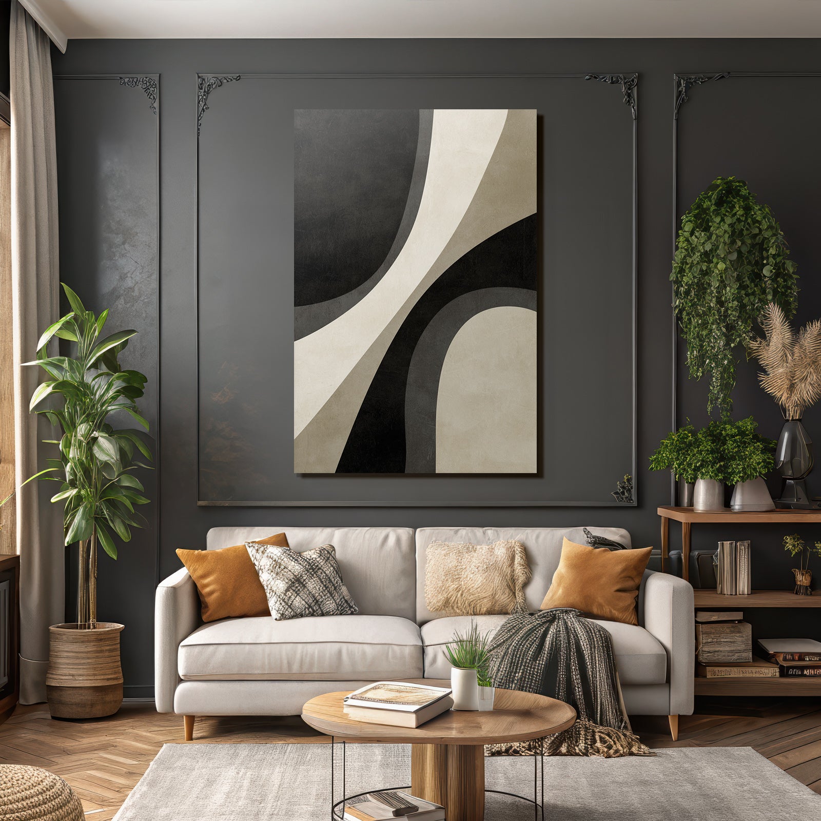 Abstract Design Monochrome Curves Shapes