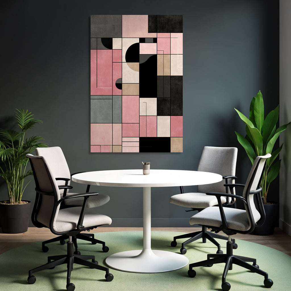 Abstract Geometrische Kunst Collage Schichten Rosa Beige Schwarz Grau