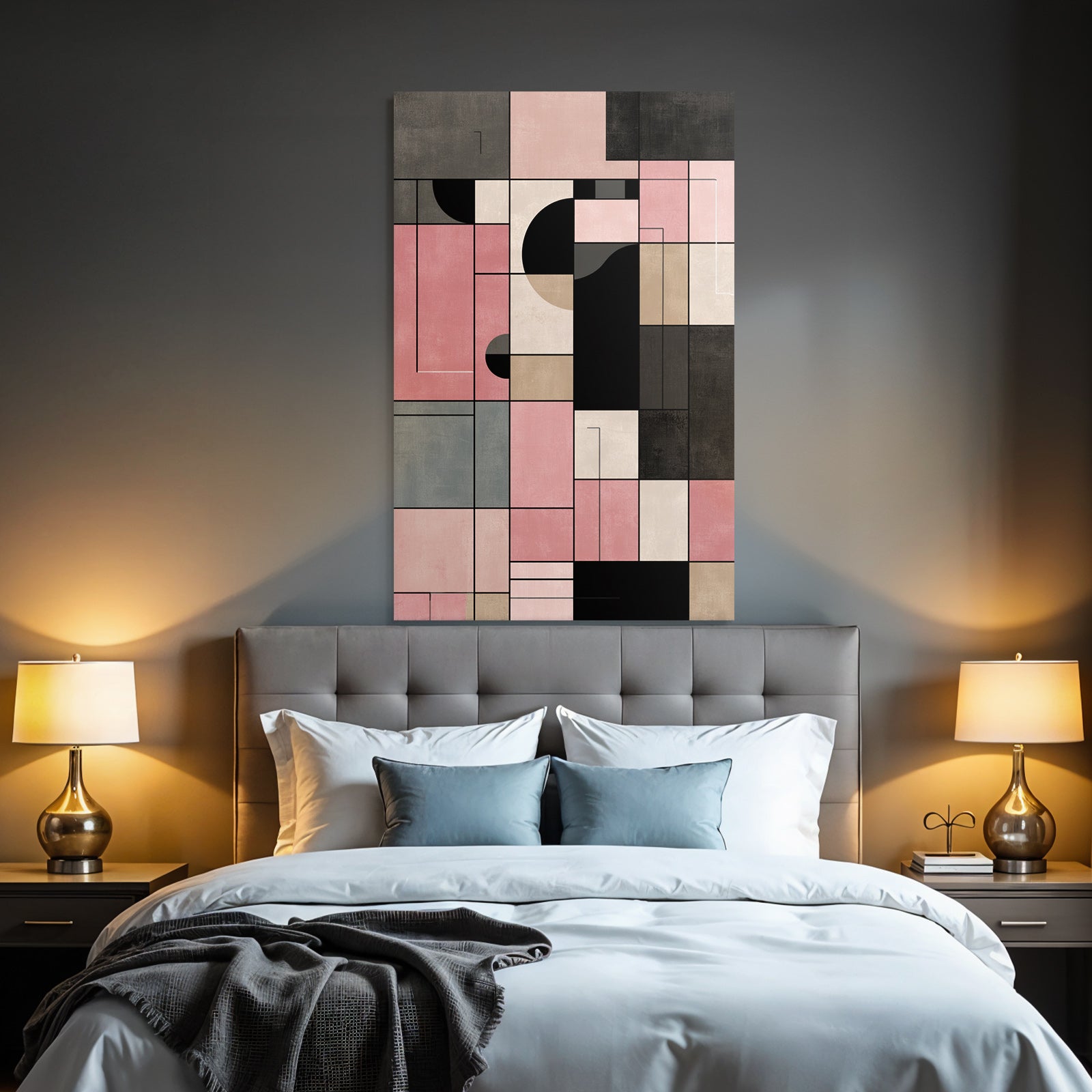 Abstract Geometrische Kunst Collage Schichten Rosa Beige Schwarz Grau