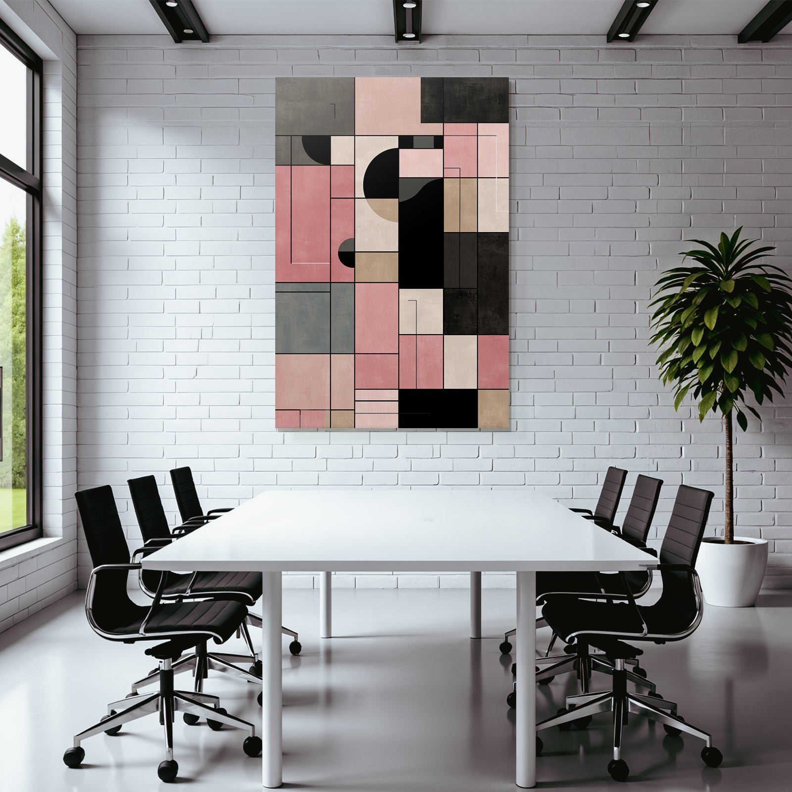 Abstract Geometrische Kunst Collage Schichten Rosa Beige Schwarz Grau