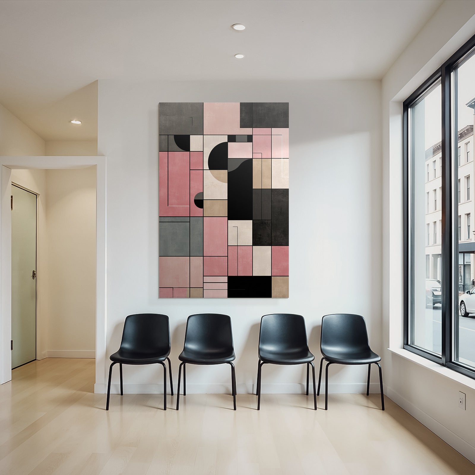 Abstract Geometrische Kunst Collage Schichten Rosa Beige Schwarz Grau