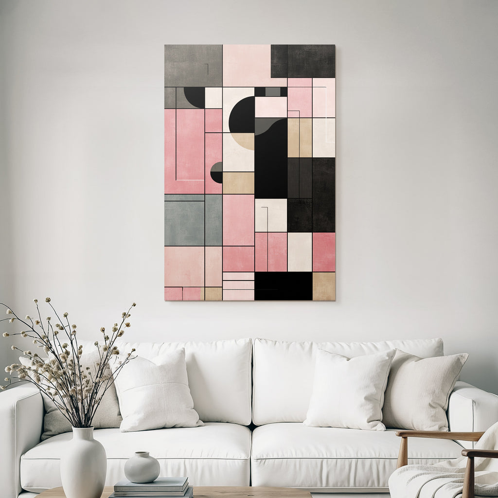 Abstract Geometrische Kunst Collage Schichten Rosa Beige Schwarz Grau