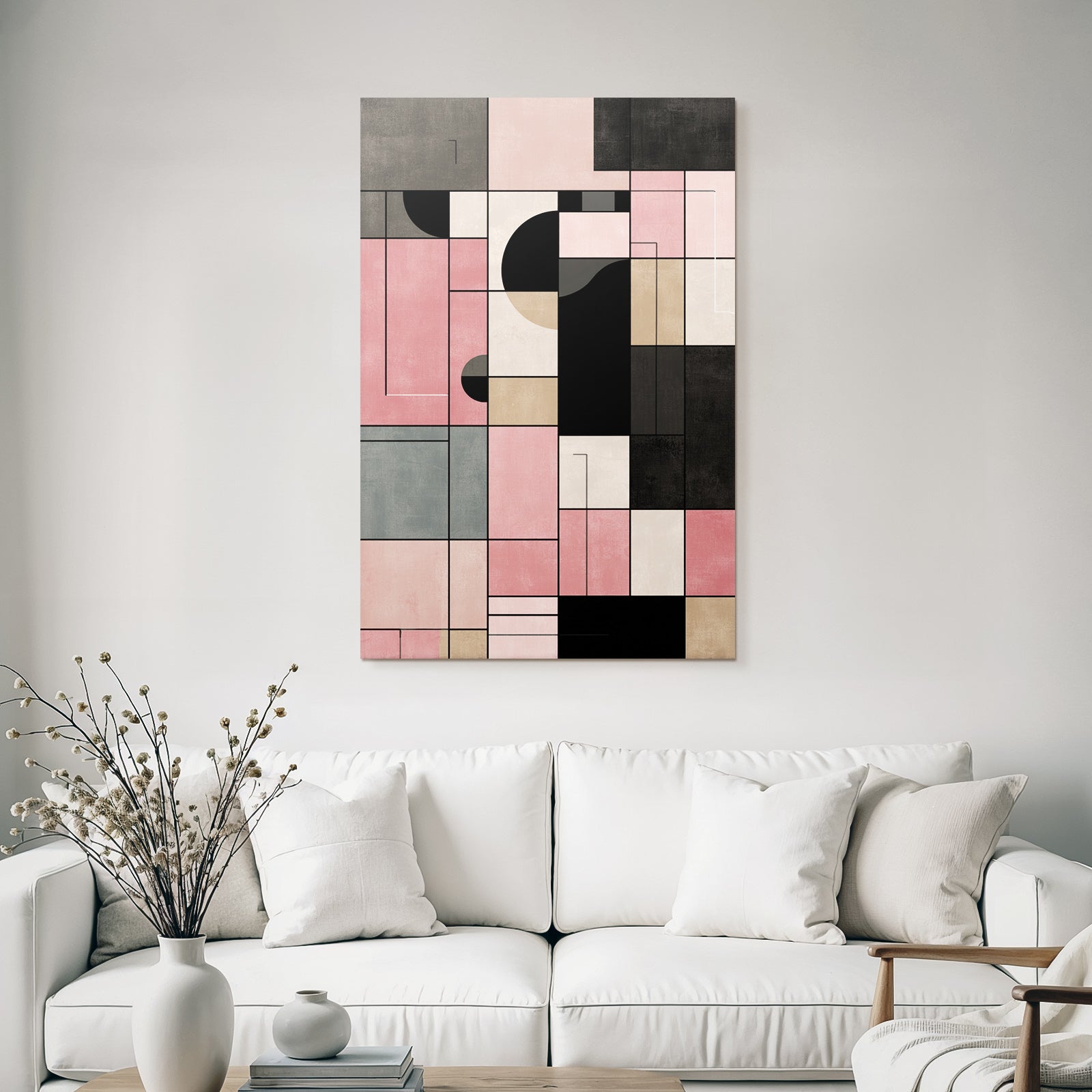 Abstract Geometrische Kunst Collage Schichten Rosa Beige Schwarz Grau