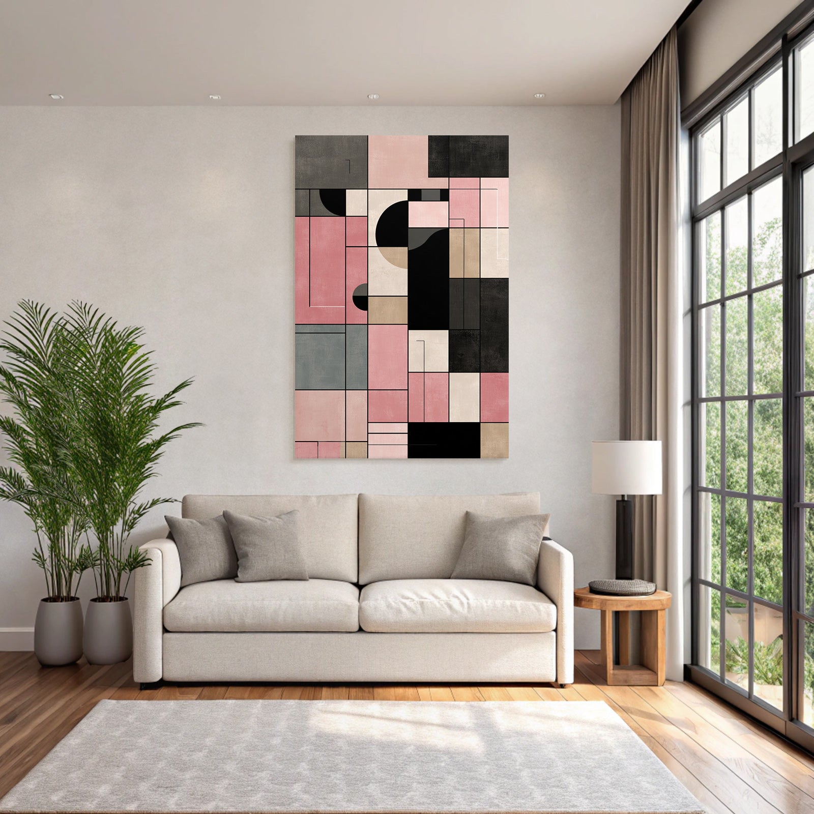 Abstract Geometrische Kunst Collage Schichten Rosa Beige Schwarz Grau