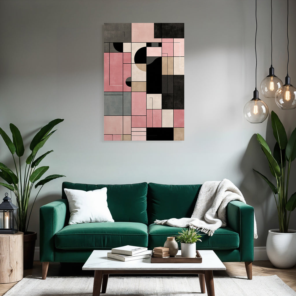 Abstract Geometrische Kunst Collage Schichten Rosa Beige Schwarz Grau