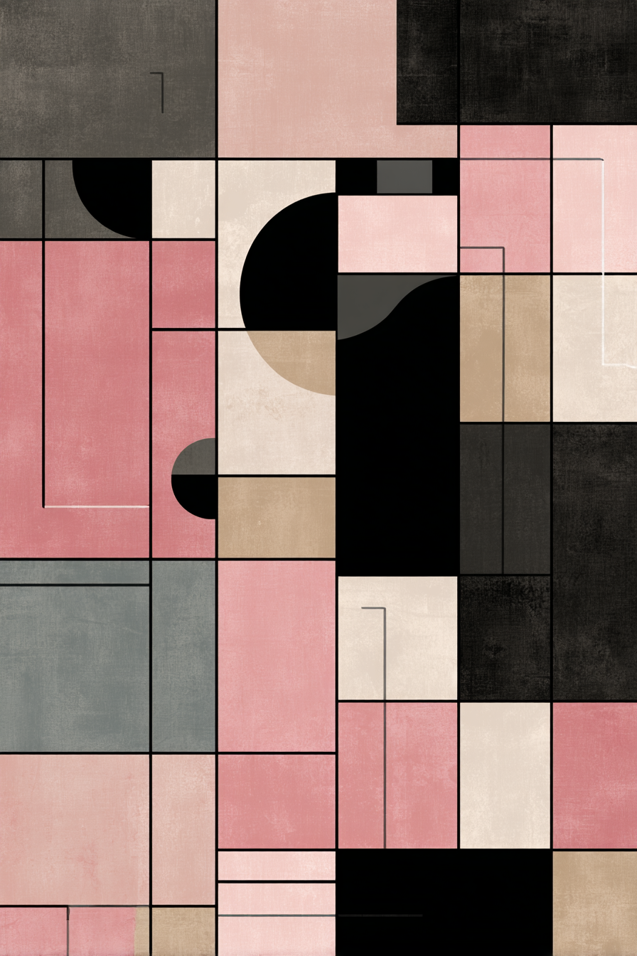 Abstract Geometrische Kunst Collage Schichten Rosa Beige Schwarz Grau | Modern Basic | Einrichtungsstile