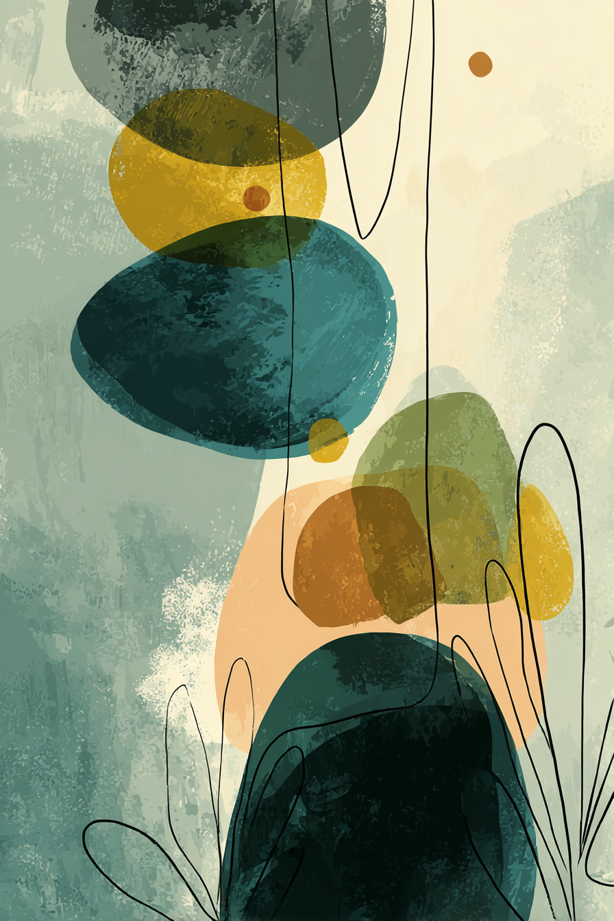 Abstracte Digitale Kunst Formen In Farbe Gelb Grun Erde Ton | Modern Basic | Einrichtungsstile