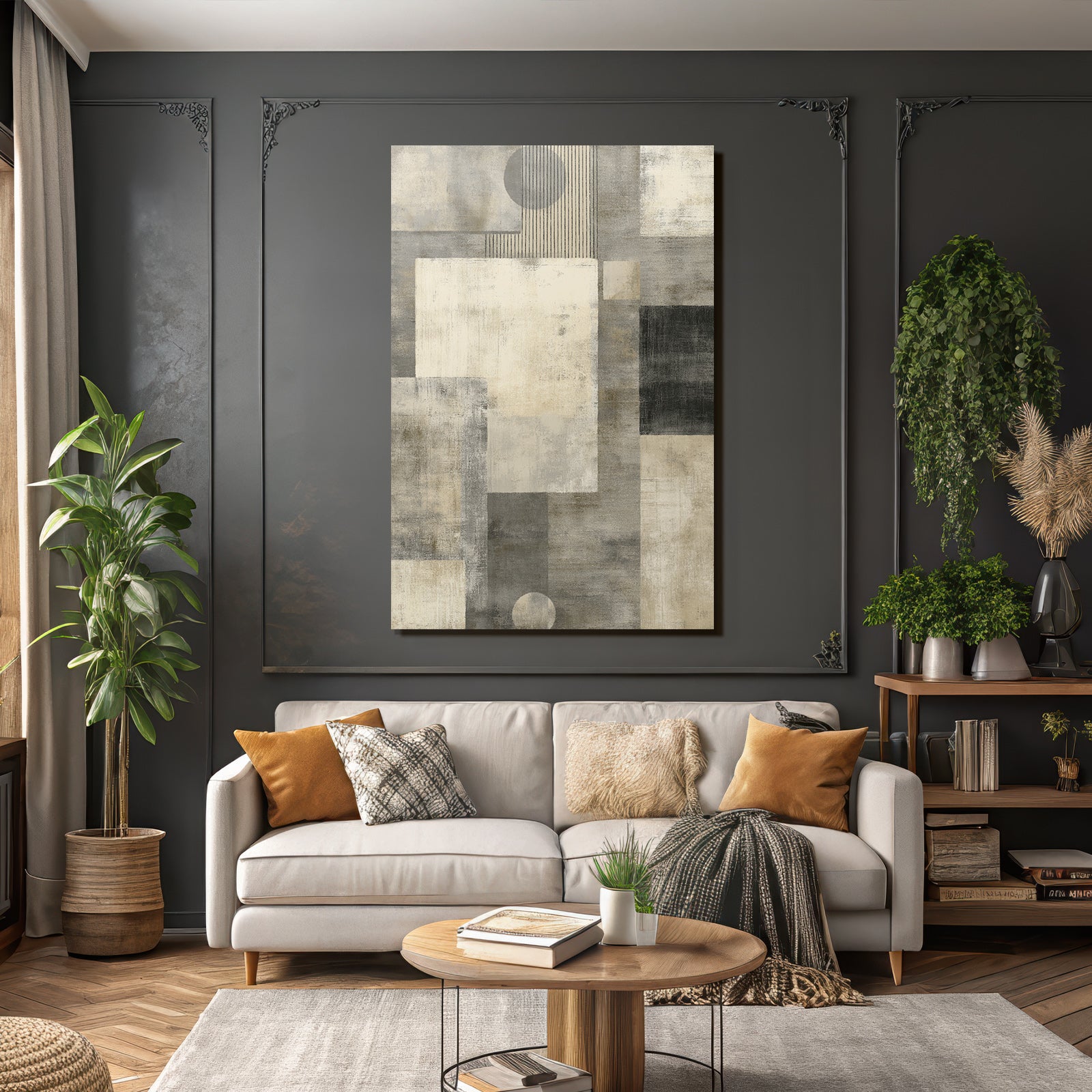 Abstract Geometric Shapes in Gray and Cream