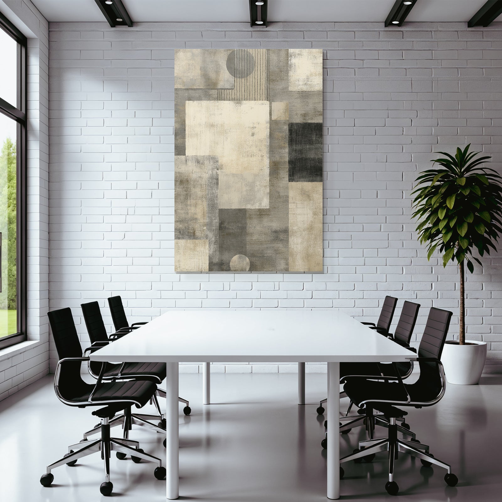 Abstract Geometric Shapes in Gray and Cream