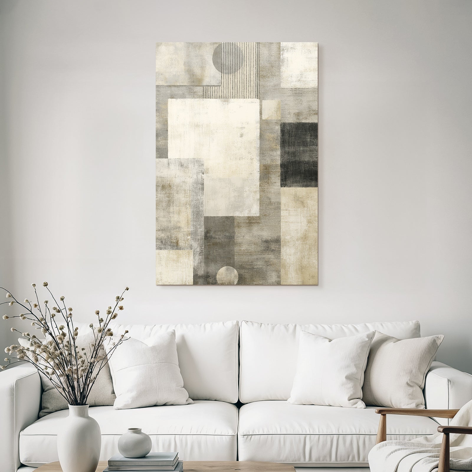 Abstract Geometric Shapes in Gray and Cream