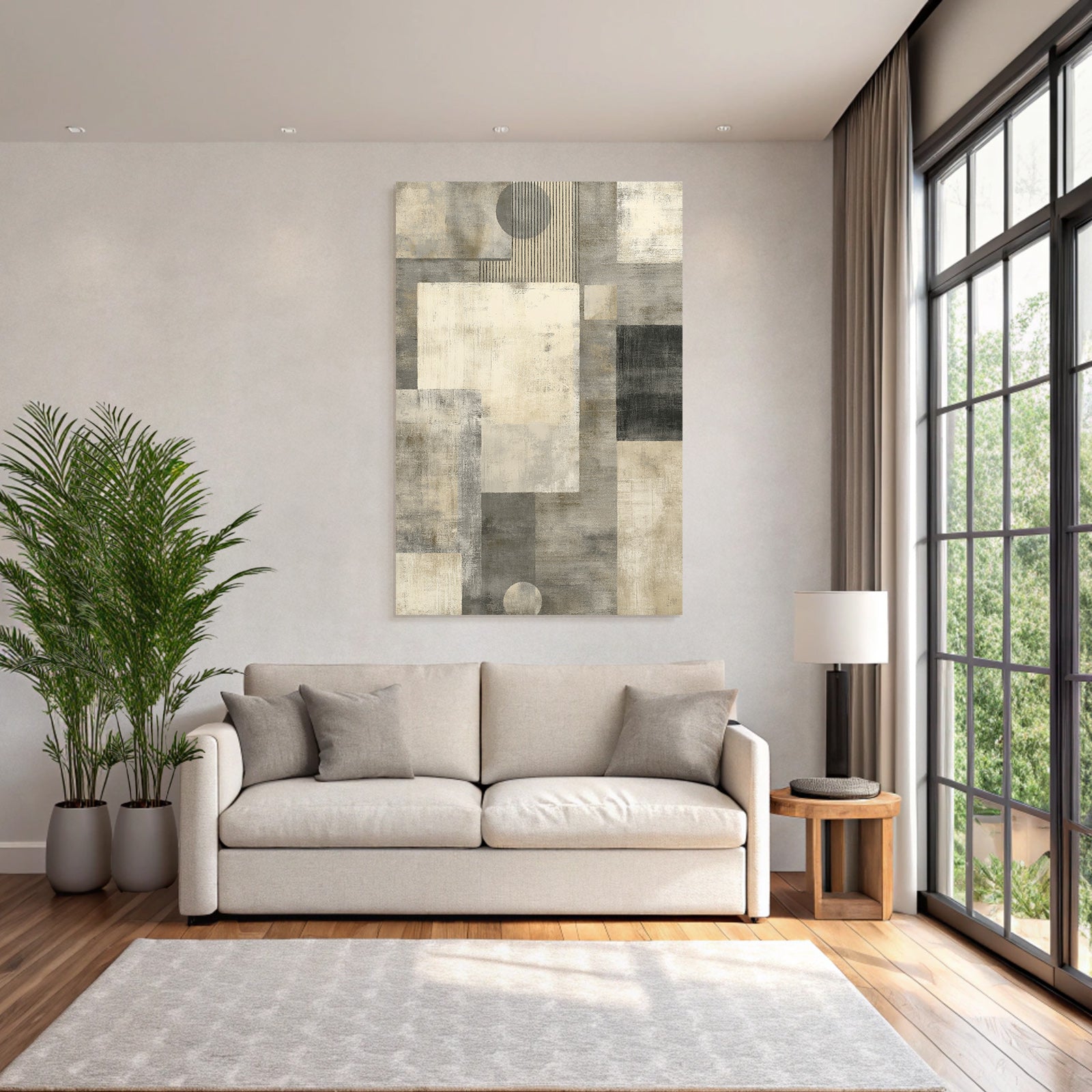 Abstract Geometric Shapes in Gray and Cream