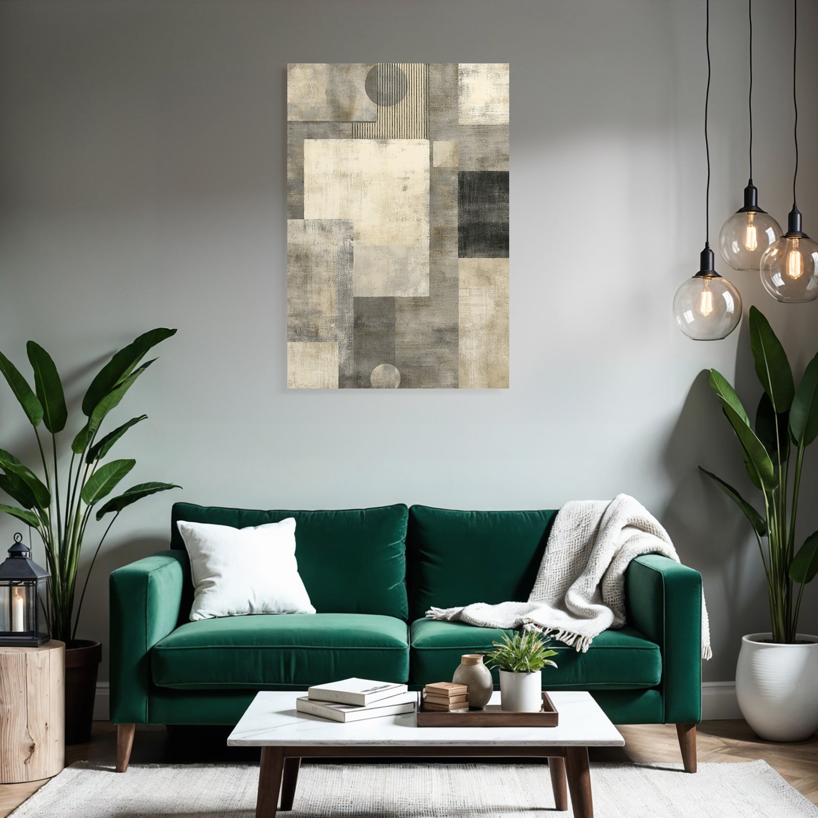 Abstract Geometric Shapes in Gray and Cream