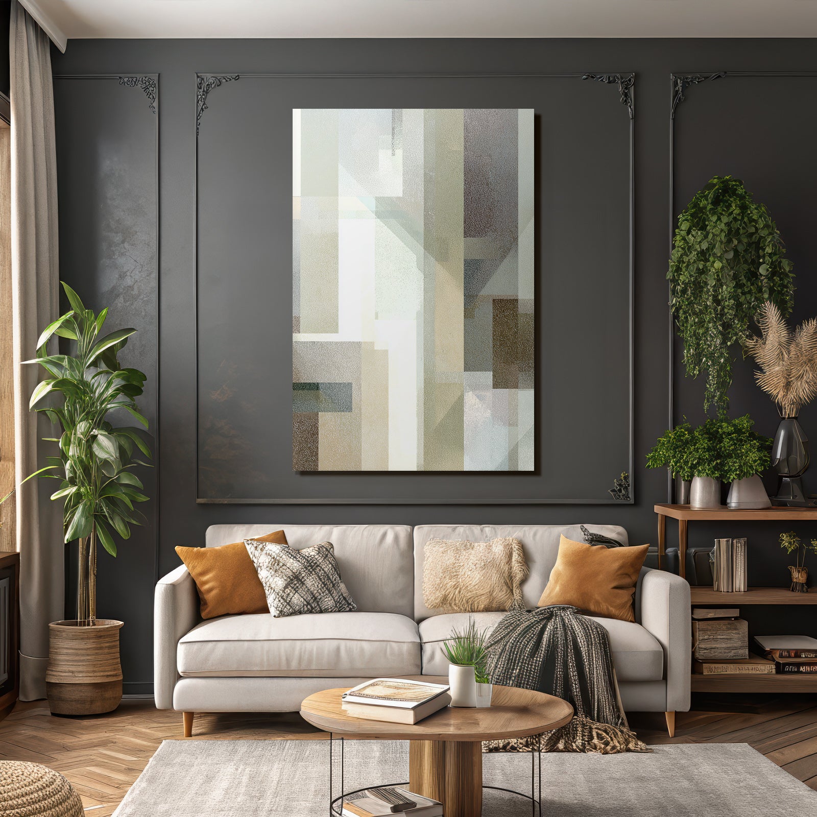 Abstract geometric shapes with muted colors and textures