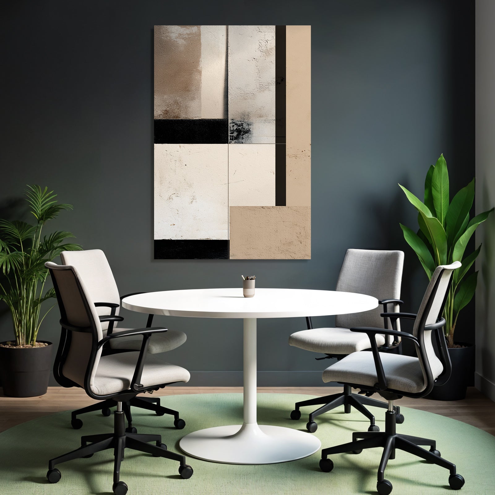 Abstract Composition Textured Panels Beige Cream Black