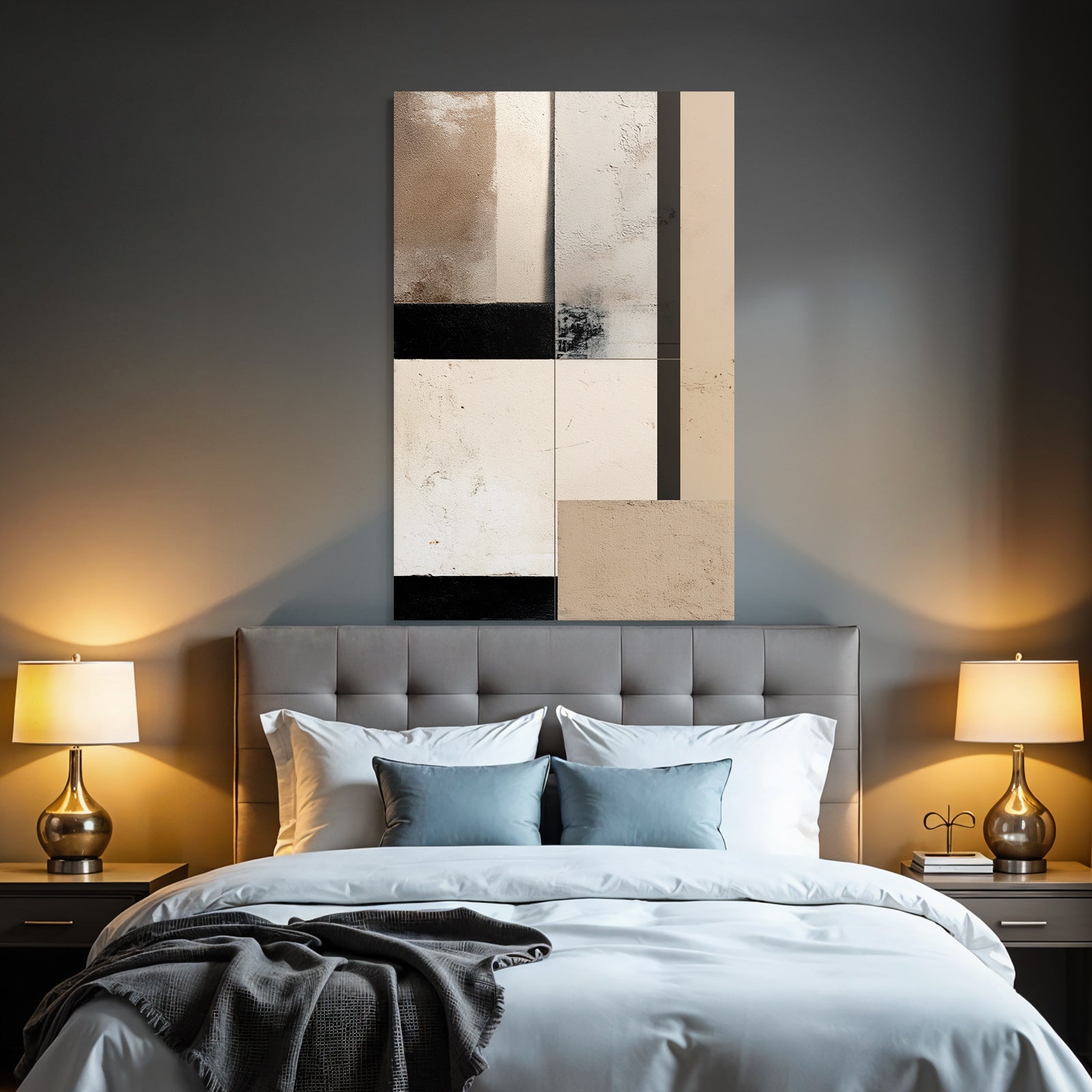 Abstract Composition Textured Panels Beige Cream Black