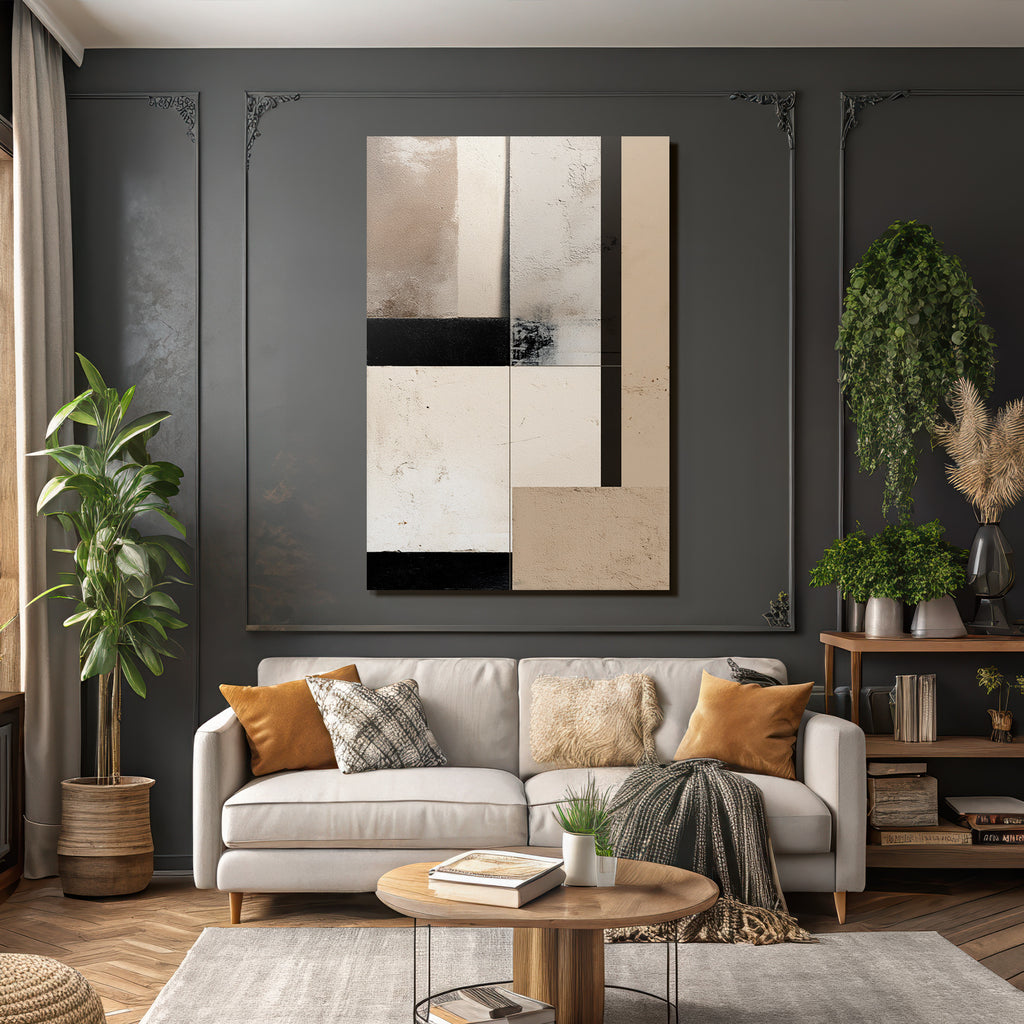 Abstract Composition Textured Panels Beige Cream Black
