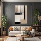 Abstract Composition Textured Panels Beige Cream Black