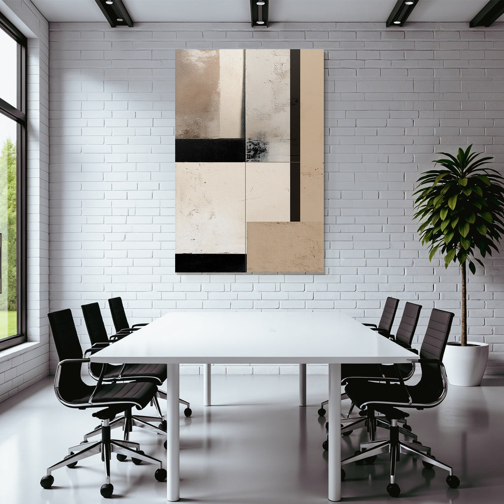 Abstract Composition Textured Panels Beige Cream Black