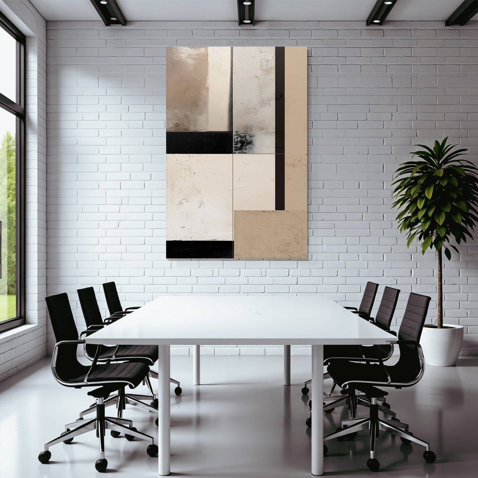Abstract Composition Textured Panels Beige Cream Black