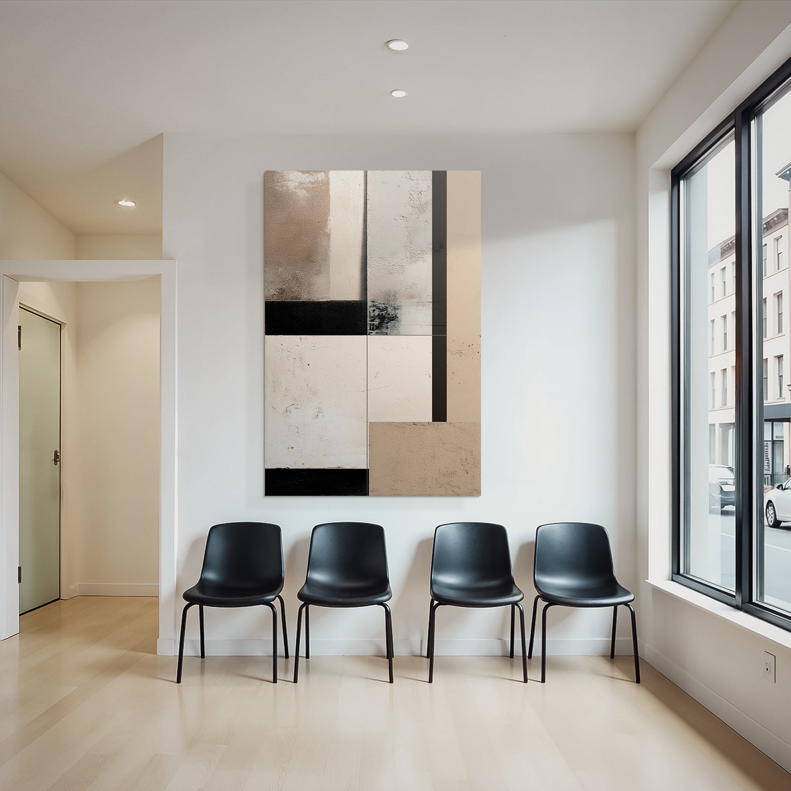 Abstract Composition Textured Panels Beige Cream Black
