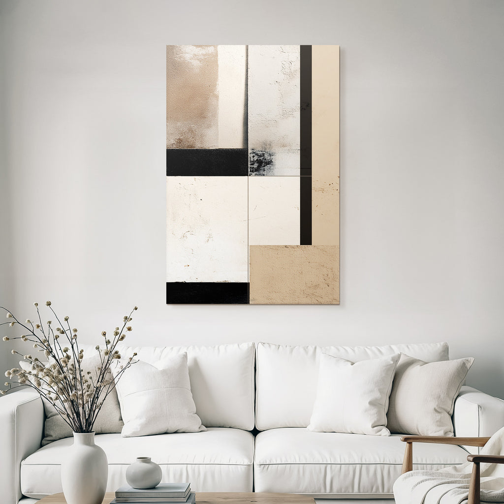 Abstract Composition Textured Panels Beige Cream Black