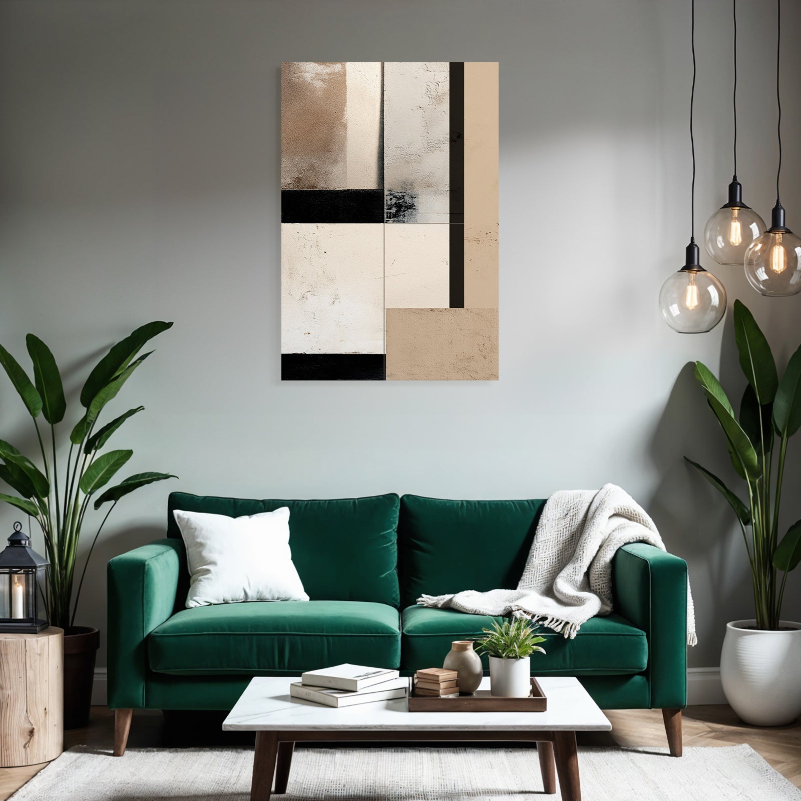 Abstract Composition Textured Panels Beige Cream Black