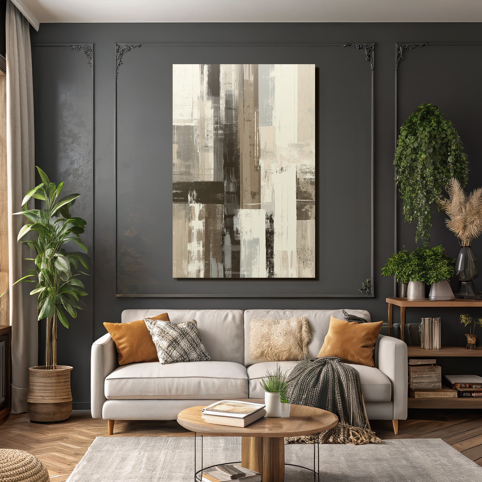 Abstract art with varying textures beige brown and white