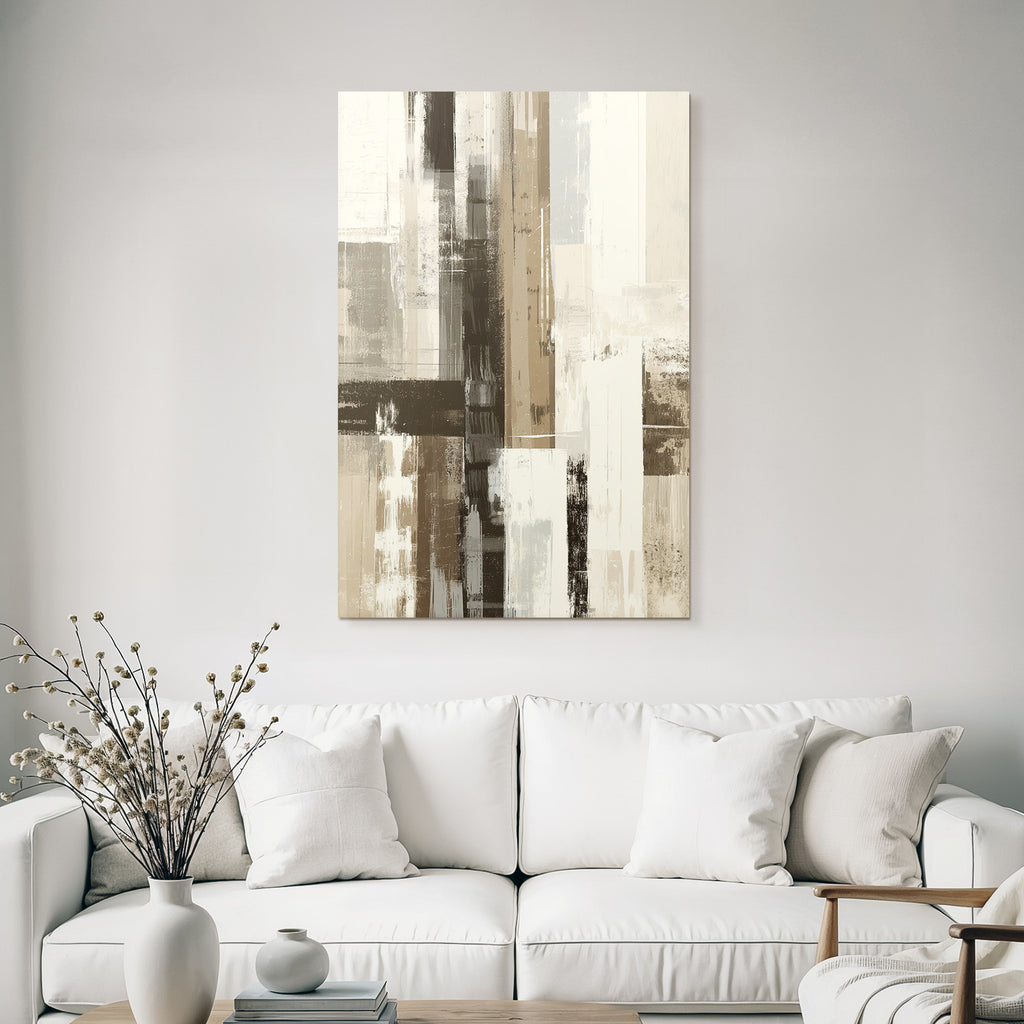 Abstract art with varying textures beige brown and white