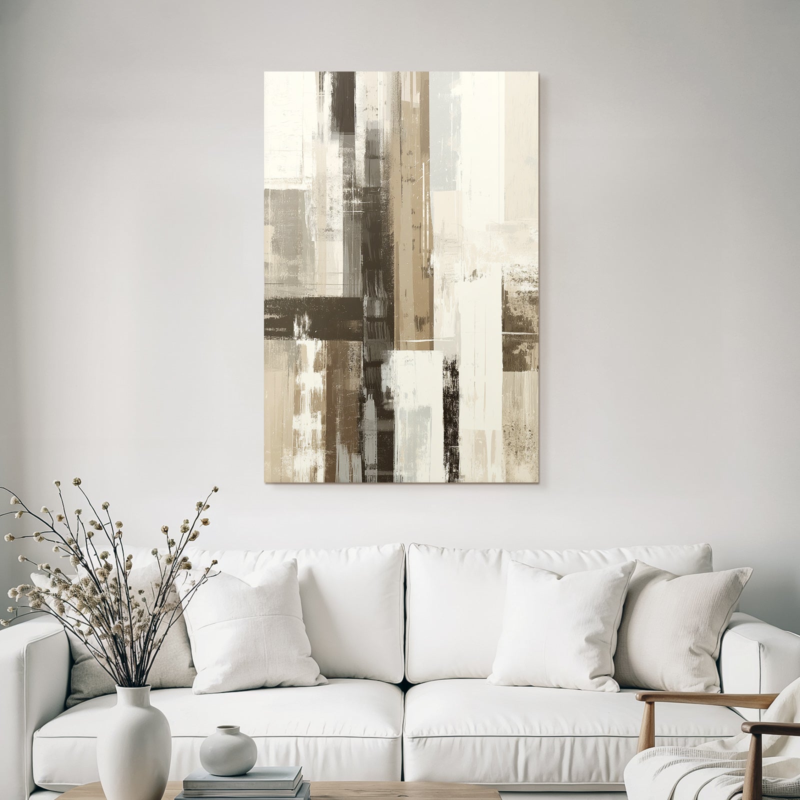 Abstract art with varying textures beige brown and white