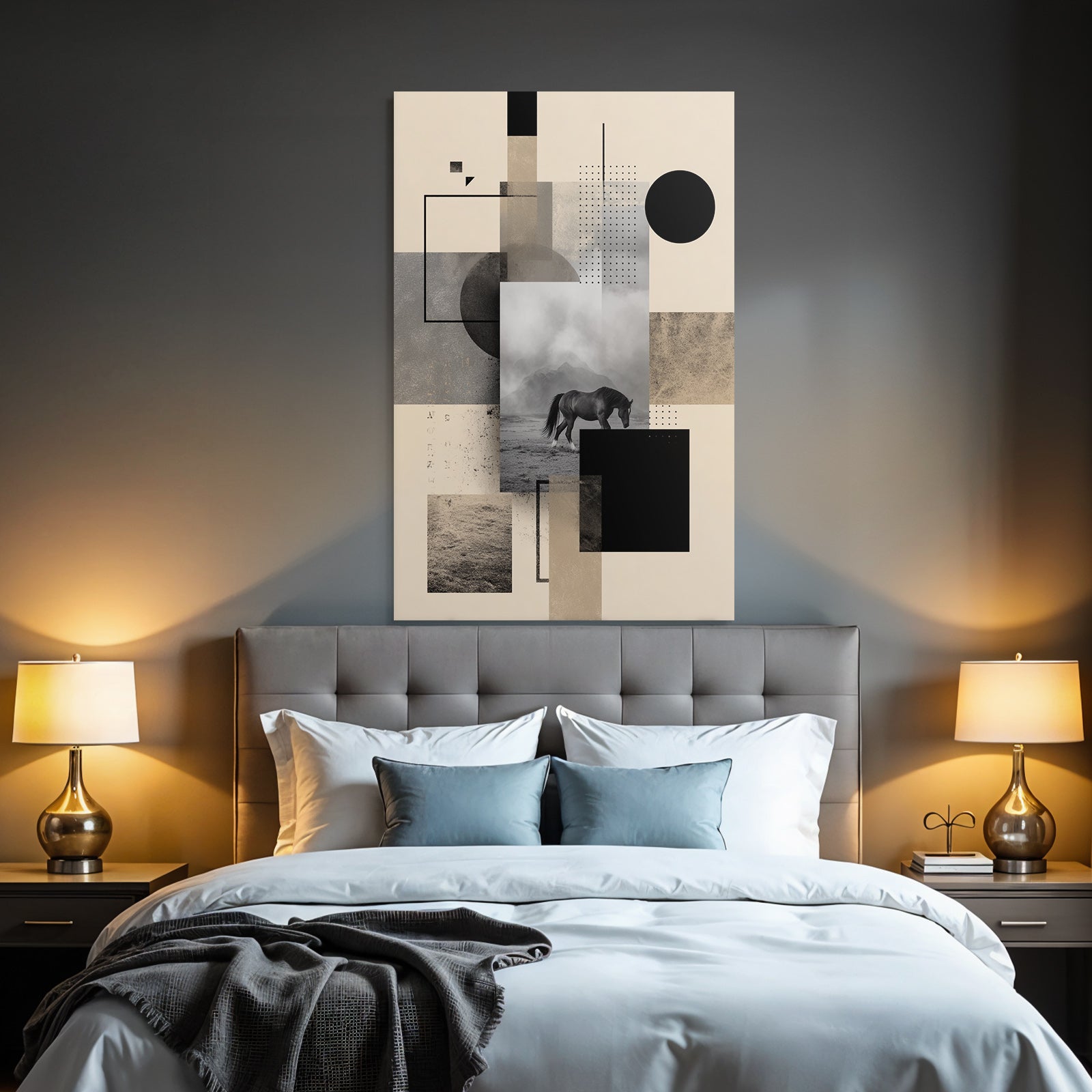 Abstractes Kunstwerk Horse In Landschaft Geometrische Formen