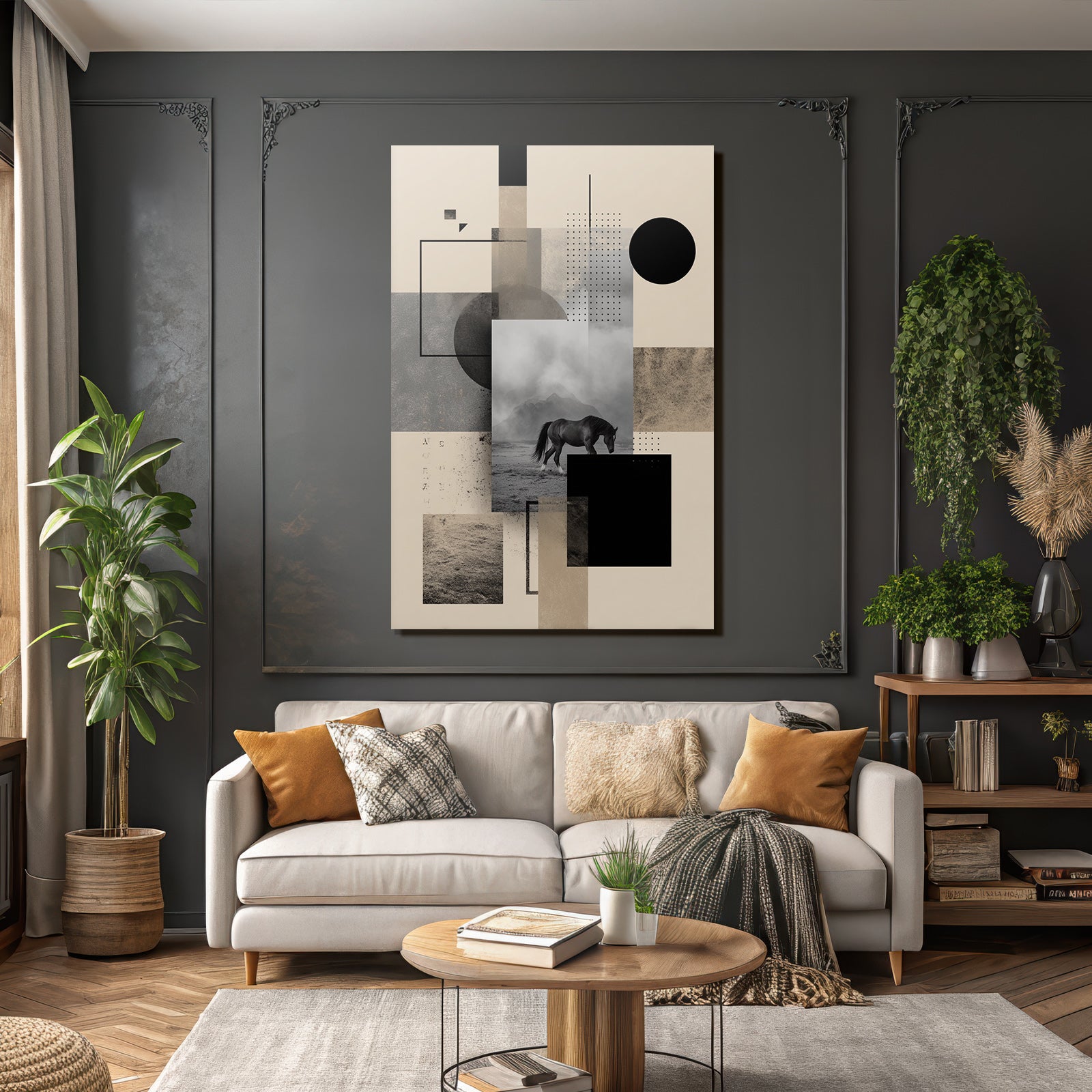 Abstractes Kunstwerk Horse In Landschaft Geometrische Formen