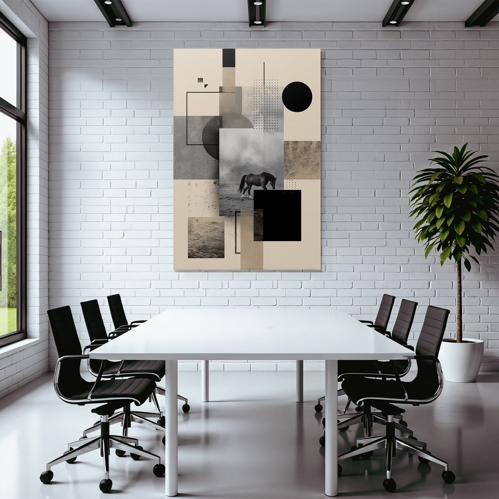 Abstractes Kunstwerk Horse In Landschaft Geometrische Formen