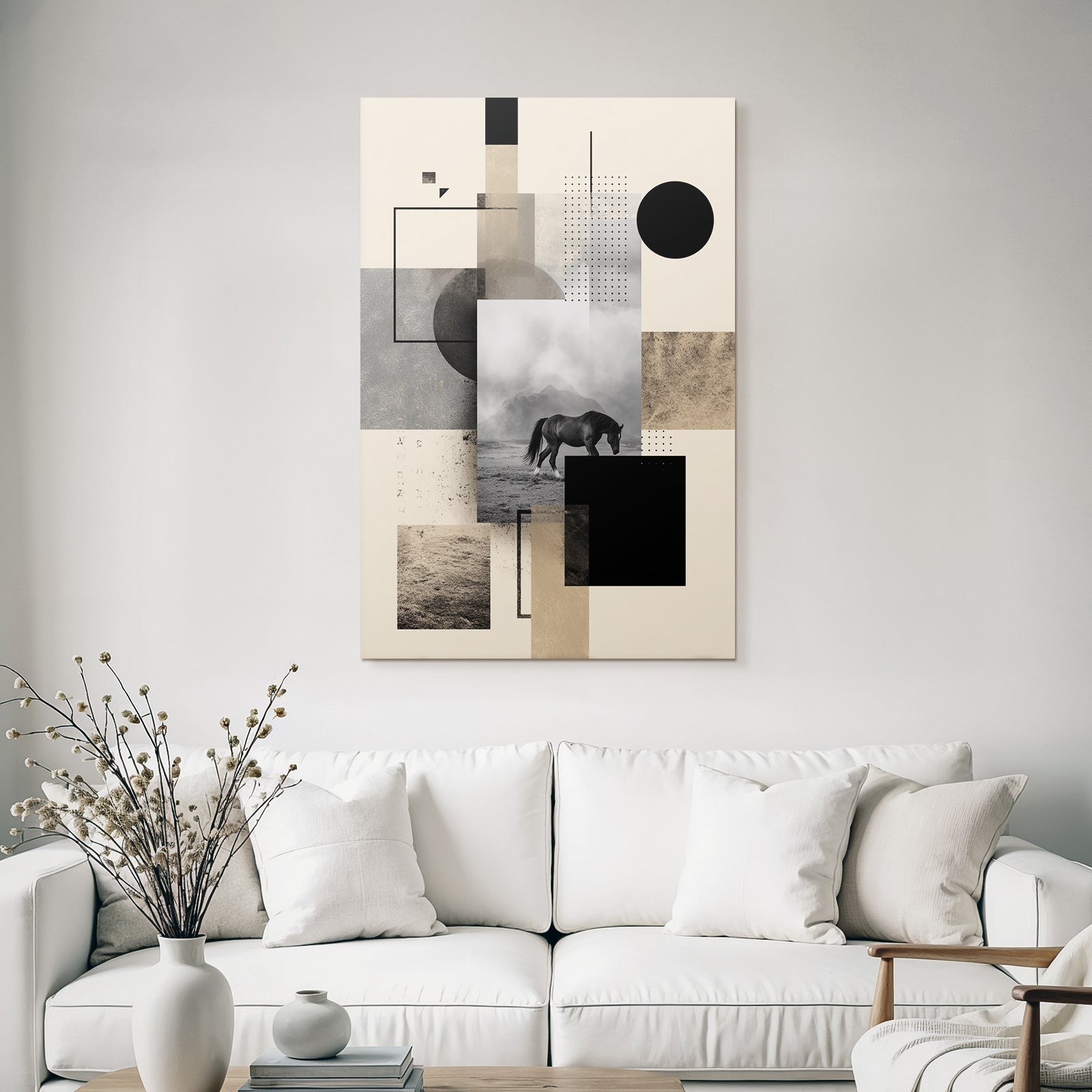 Abstractes Kunstwerk Horse In Landschaft Geometrische Formen